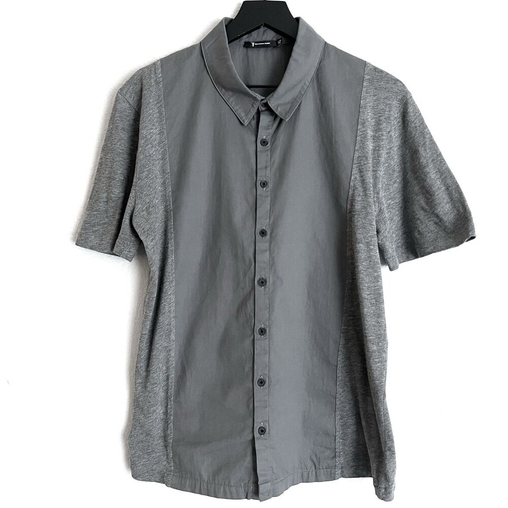 T By Alexander Wang Men’s Stretch Short Sleeve Button Up Size Small Grey